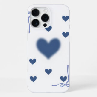 Coque iPhone 16 Pro Max Motif de cœur flou bleu marine esthétique doux