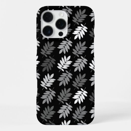 Coque iPhone 16 Pro Max Motif de feuille aînée noir blanc gris (Verso)