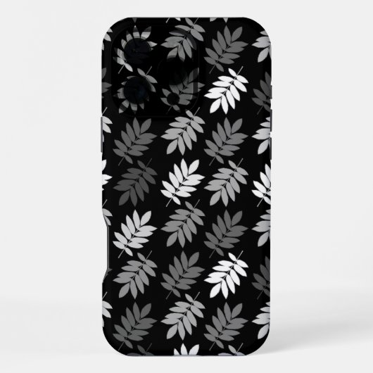 Coque iPhone 16 Pro Max Motif de feuille aînée noir blanc gris (Verso)