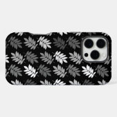 Coque iPhone 16 Pro Max Motif de feuille aînée noir blanc gris (Verso Horizontal)