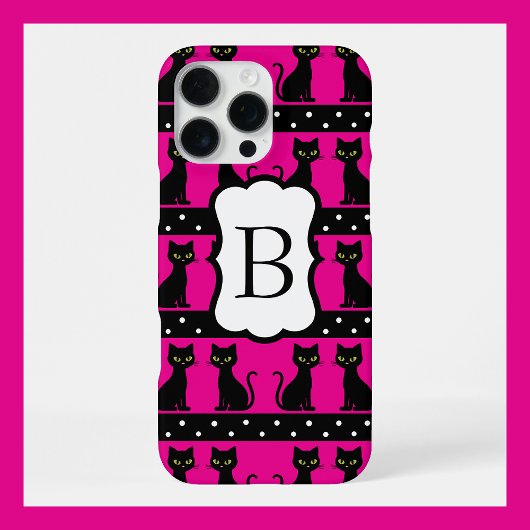 Coque iPhone 16 Pro Max Motif de monogramme de chat chic personnalisable a