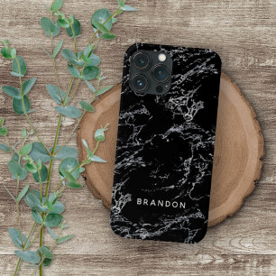 Coque iPhone 16 Pro Max Motif de rayures en pierre de marbre blanc noir pe