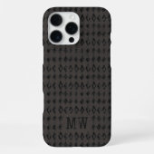 Coque iPhone 16 Pro Max Motif diamant gribouillé gris noir Monogramme pers (Verso)