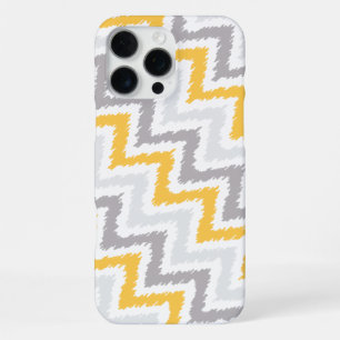 Coque iPhone 16 Pro Max Motif d'Ikat de la diagonale grise et jaune