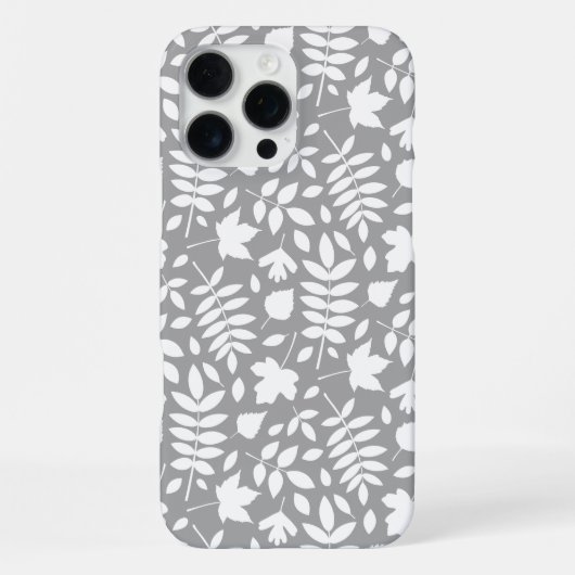 Coque iPhone 16 Pro Max Motif Feuille tombé blanc sur gris (Verso)
