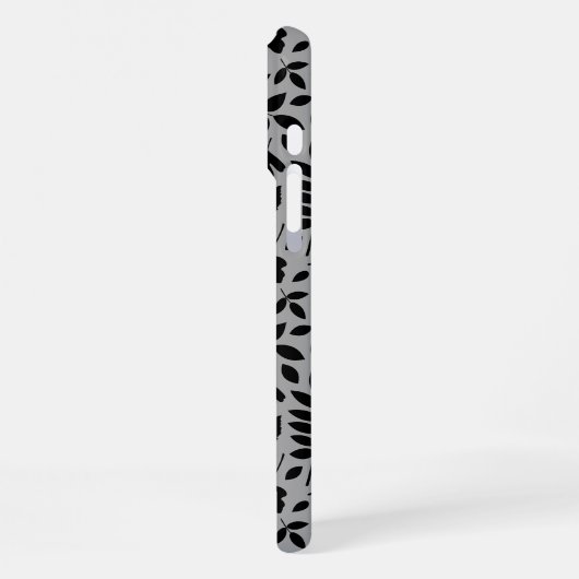 Coque iPhone 16 Pro Max Motif Feuille tombé noir sur gris (Côté gauche)