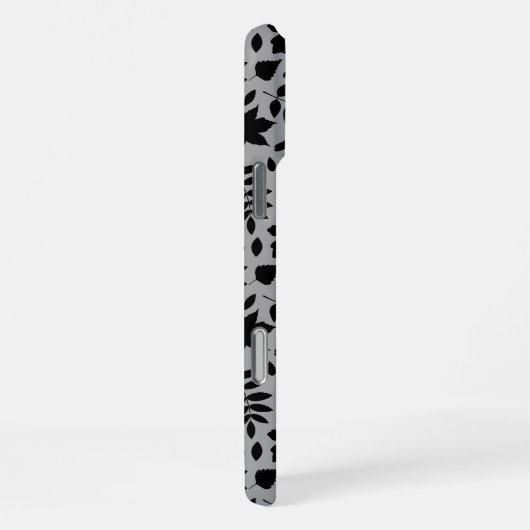 Coque iPhone 16 Pro Max Motif Feuille tombé noir sur gris (Côté droit)