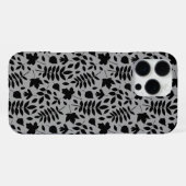 Coque iPhone 16 Pro Max Motif Feuille tombé noir sur gris (Verso Horizontal)