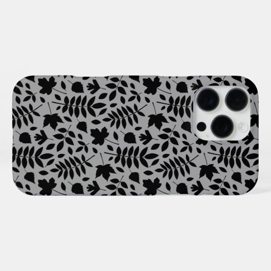 Coque iPhone 16 Pro Max Motif Feuille tombé noir sur gris (Verso Horizontal)