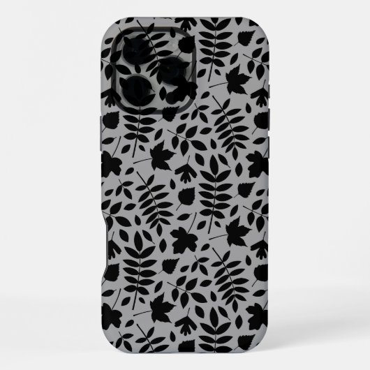 Coque iPhone 16 Pro Max Motif Feuille tombé noir sur gris (Verso)