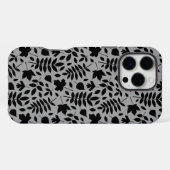 Coque iPhone 16 Pro Max Motif Feuille tombé noir sur gris (Verso Horizontal)
