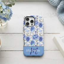 Motif floral à l'aquarelle bleue élégant avec nom