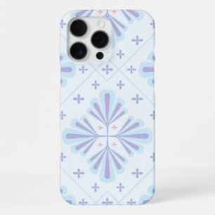 Coque iPhone 16 Pro Max Motif floral géométrique bleu pastel