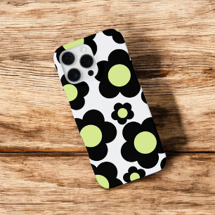 Coque iPhone 16 Pro Max Motif floral noir et vert néon rétro chic