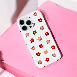 Coque iPhone 16 Pro Max Motif Floral Rouge et Blanc Rétro Chic Fantaisiste