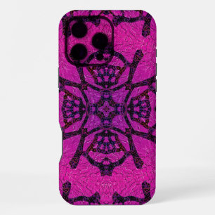 Coque iPhone 16 Pro Max Motif géométrique rose et violet intense