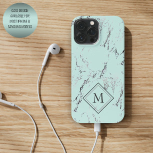 Coque iPhone 16 Pro Max Motif marbre gris noir personnalisé sur vert menth