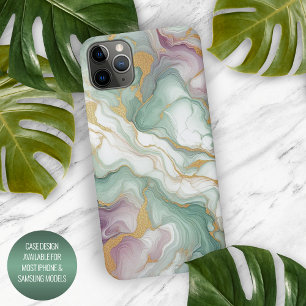 Coque iPhone 16 Pro Max Motif marbre rose mauve vert or