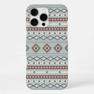 Coque iPhone 16 Pro Max Motif mixte aztèque en rust et bleu crème