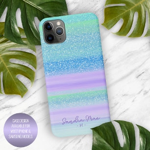 Coque iPhone 16 Pro Max Motif personnalisé rayures rose menthe vert bleu v
