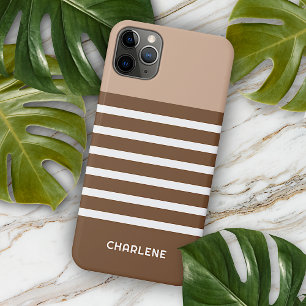 Coque iPhone 16 Pro Max Motif personnalisé tons terre neutres bandes blanc