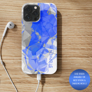 Coque iPhone 16 Pro Max Motif polygone moderne personnalisé bleu gris blan