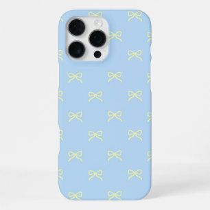 Coque iPhone 16 Pro Max Motif Ruban Bleu Jaune Coquette Féminin Printemps