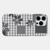 Coque iPhone 16 Pro Max Motif rustique en patchwork noir et blanc rétro (Verso Horizontal)