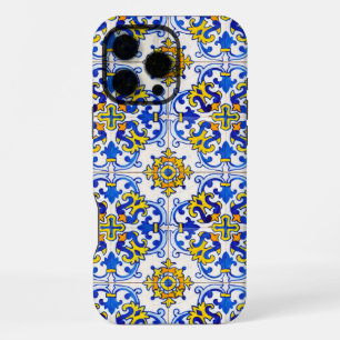 Coque iPhone 16 Pro Max Motif sans couture d'azulejo portugais bleu jaune