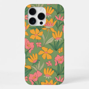 Coque iPhone 16 Pro Max Motif sans couture floral rétro chaleureux