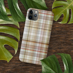 Coque iPhone 16 Pro Max Motif Tartan Taupe Beige Brun Gris Foncé