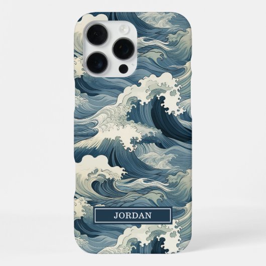 Coque iPhone 16 Pro Max Motif Vagues Japonaises Monogrammé (Verso)