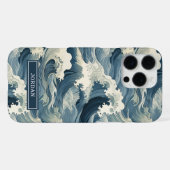 Coque iPhone 16 Pro Max Motif Vagues Japonaises Monogrammé (Verso Horizontal)