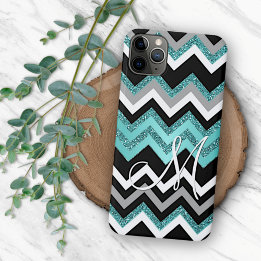 Coque iPhone 16 Pro Max Motif zigzag personnalisé bleu turquoise argent no