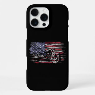 Coque iPhone 16 Pro Max Motocyclette Vintage Drapeau USA Rétro Biker, Moto