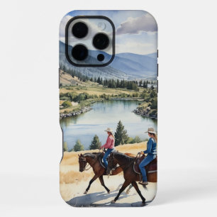 Coque iPhone 16 Pro Max Mountain Wilderness Lake Horses Riding