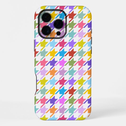 Coque iPhone 16 Pro Max Multicolor Houndstooth+Motif blanc (Verso)