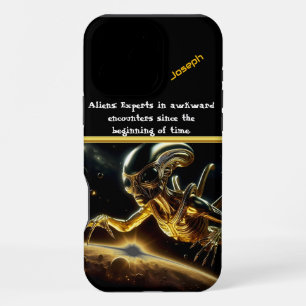 Coque iPhone 16 Pro Max Mystérieux Alien D'Or À La Recherche De Planètes É