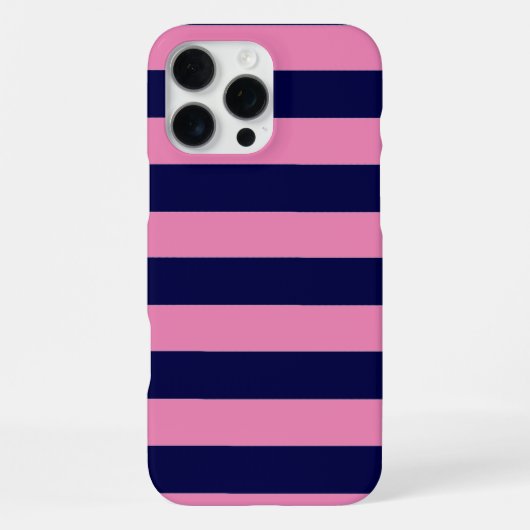 Coque iPhone 16 Pro Max Nautical Stripes Navy Blue and Pink (Verso)