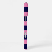 Coque iPhone 16 Pro Max Nautical Stripes Navy Blue and Pink (Côté droit)