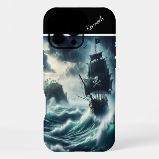 Coque iPhone 16 Pro Max Navire Pirate Dans Une Tempête (Verso)