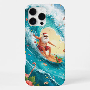 Coque iPhone 16 Pro Max Noël Surfant Santa avec Santa Surfeur