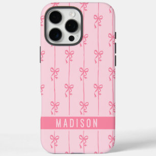 Coque iPhone 16 Pro Max Nœuds Coquette Rose Nom Motif Féminin
