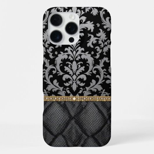 Coque iPhone 16 Pro Max noir Classic Damask Luxe (Verso)