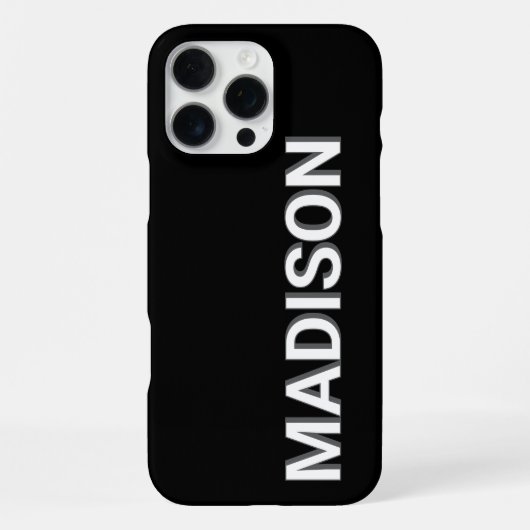 Coque iPhone 16 Pro Max Nom du monogramme noir et blanc moderne (Verso)