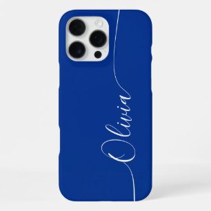 Coque iPhone 16 Pro Max Nom élégant en calligraphie bleu blanc