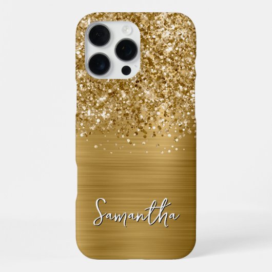 Coque iPhone 16 Pro Max Nom Moderne Glam Or Pailleté (Verso)