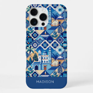 Coque iPhone 16 Pro Max Nom personnalisé Azulejo Tiles Motif