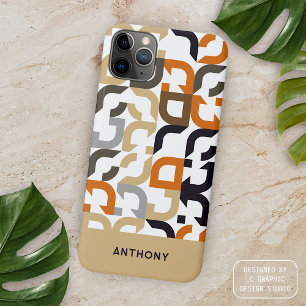 Coque iPhone 16 Pro Max Nom personnalisé motif artistique Orange Marron Mi