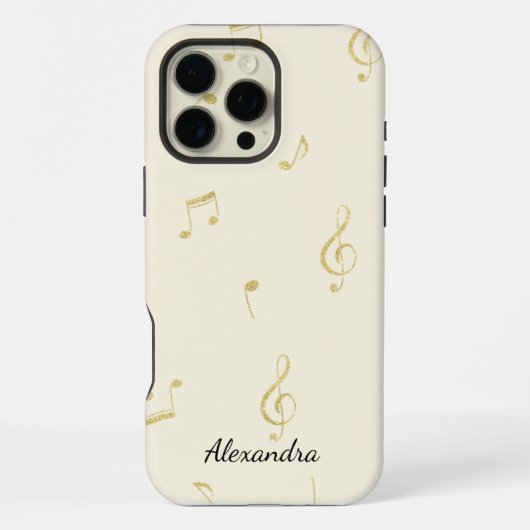 Coque iPhone 16 Pro Max Notes de musique en or blanc   (Verso)